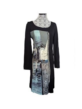 Save The Queen Black and Blue Long Sleeve Sheath Dress